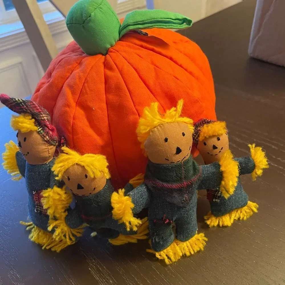 Vintage Pier 1 Soft Pumpkin and Scarecrow Family